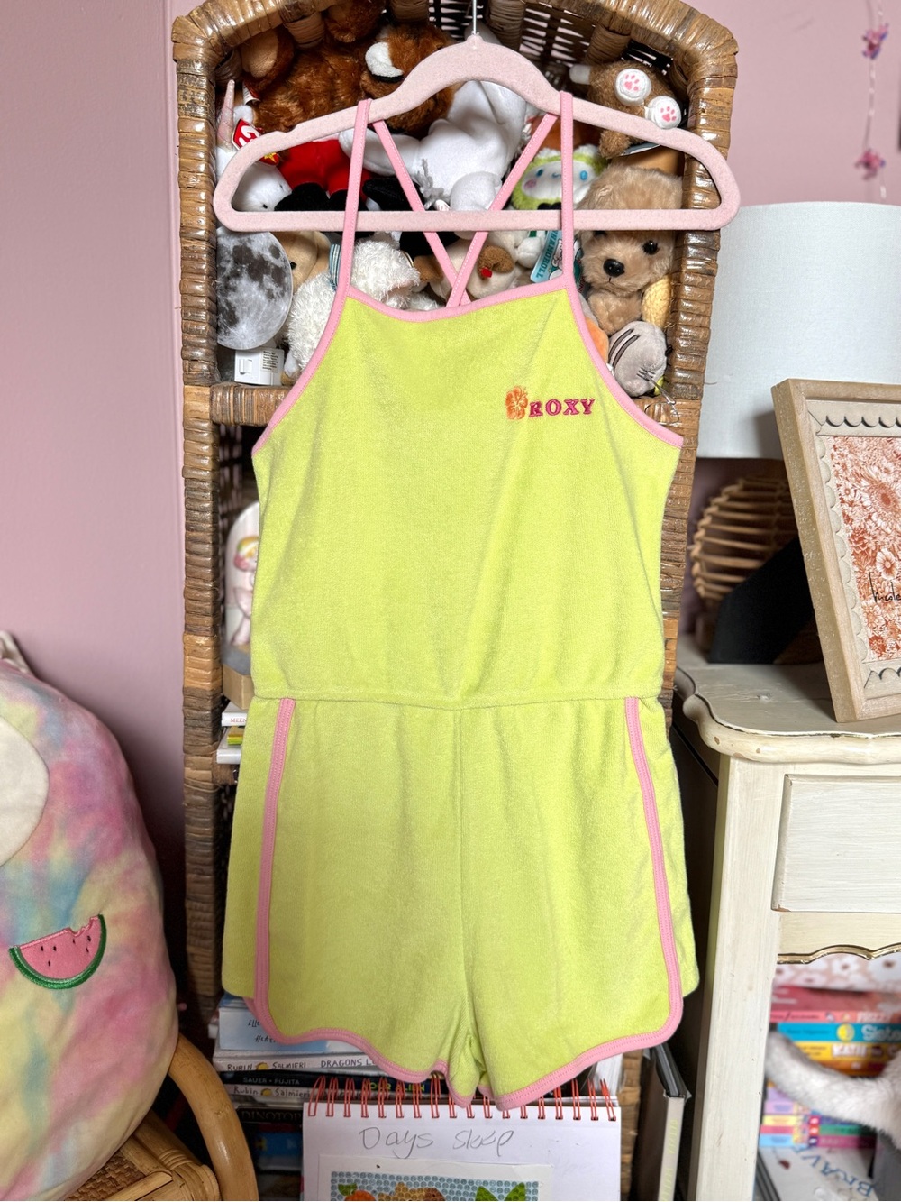 Roxy Yellow Terry Romper with Pink Trim